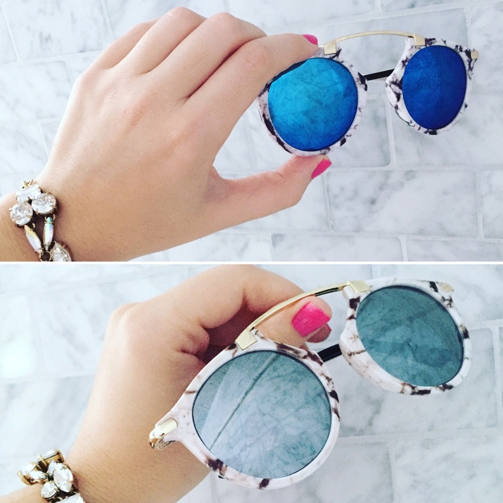 🆑 "Sienna" Sunglasses || White Marble & Silver - Picture 4 of 6